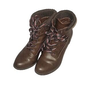 Nautica Wedge Heel Ankle Boots Knit Cuff Lace Up‎ Brown Casual Size?